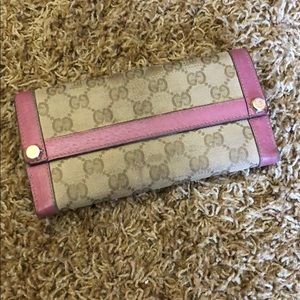 Gucci Pink STAM Canvas GG Long Wallet Authentic